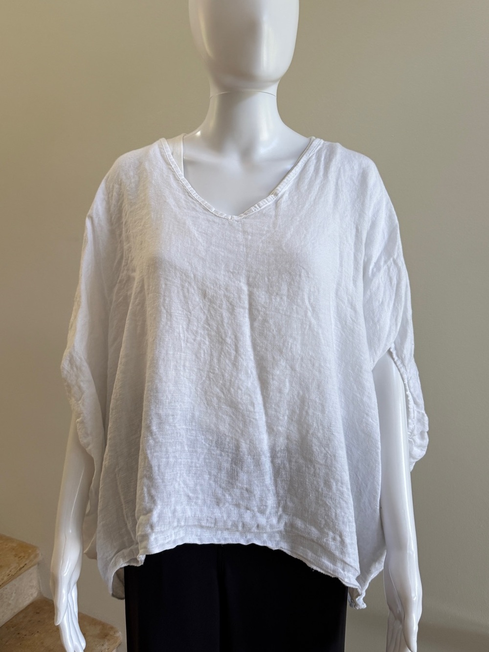 RAW MODA 100% Linen V-Neck Top Blouse Tunic Top One Size